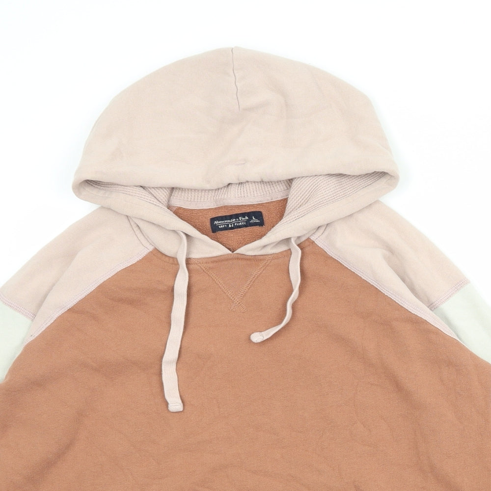 Abercrombie & Fitch Womens Pink Colourblock Cotton Pullover Hoodie Size L Pullover