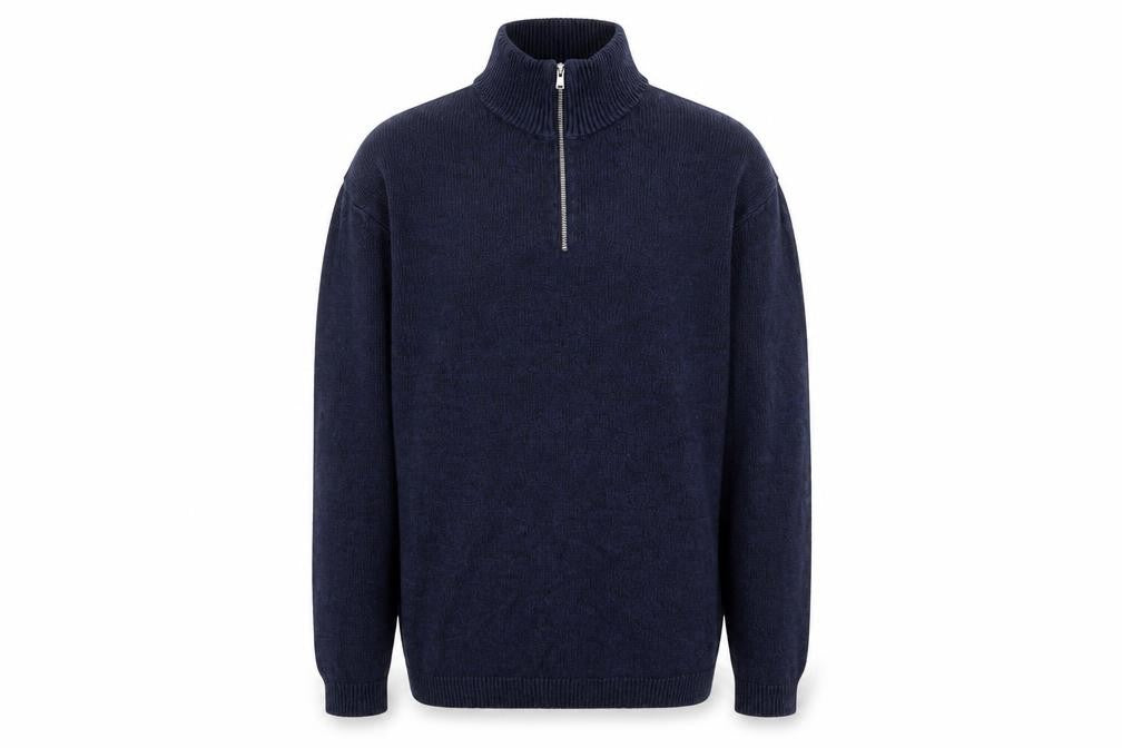 ASOS Mens Blue High Neck Cotton Pullover Jumper Size XL Long Sleeve