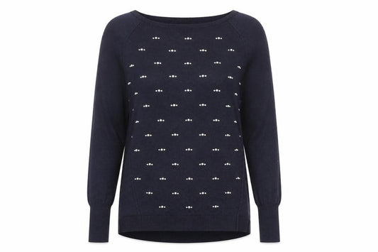 Front view of Oasis women’s blue round neck polyester jumper, size S