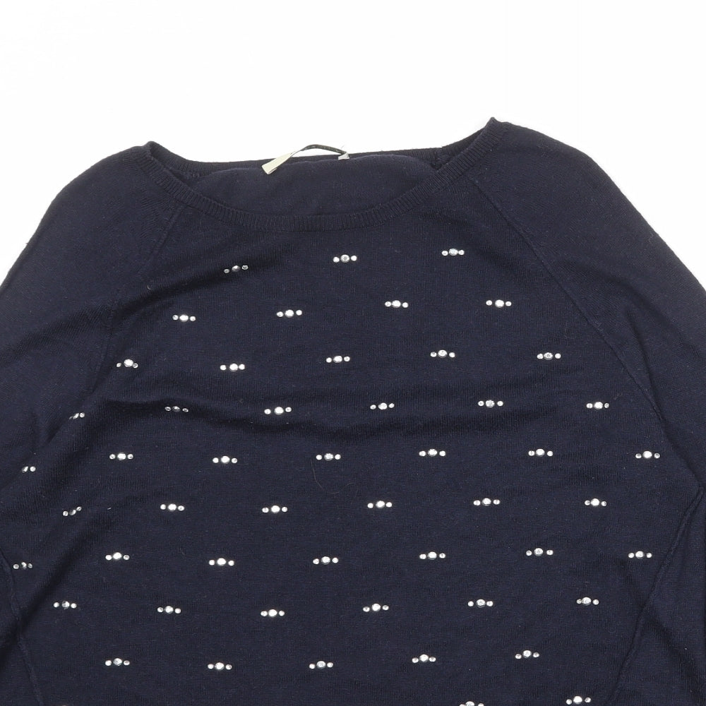 Oasis Womens Blue Round Neck Polyester Pullover Jumper Size S