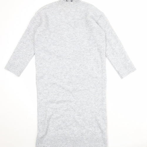 Marks and Spencer Womens Grey Acrylic Jumper Dress Size M Mock Neck Pullover