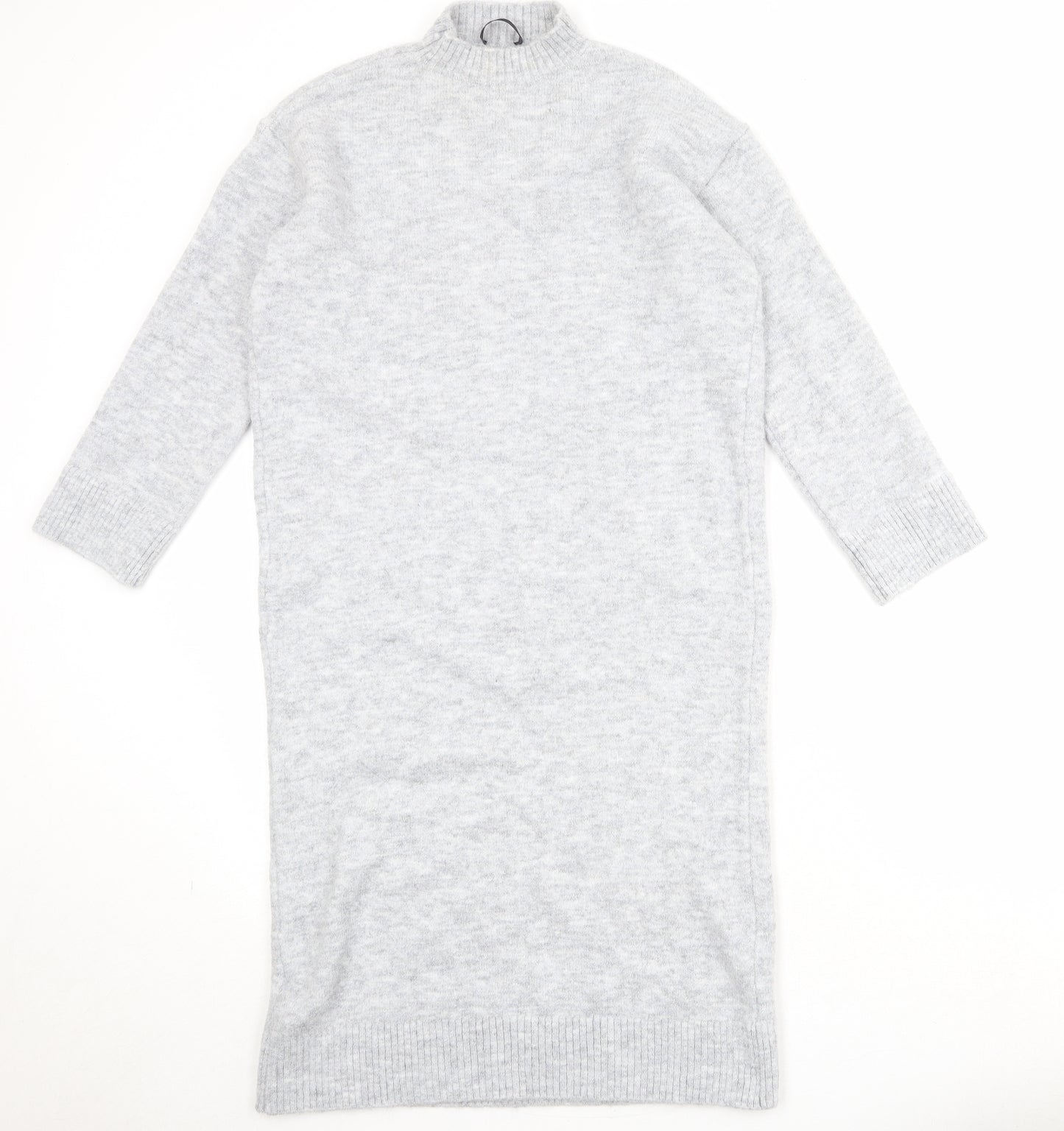 Marks and Spencer Womens Grey Acrylic Jumper Dress Size M Mock Neck Pullover