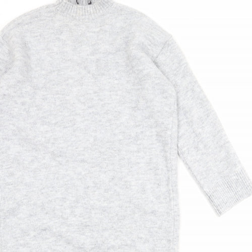 Marks and Spencer Womens Grey Acrylic Jumper Dress Size M Mock Neck Pullover