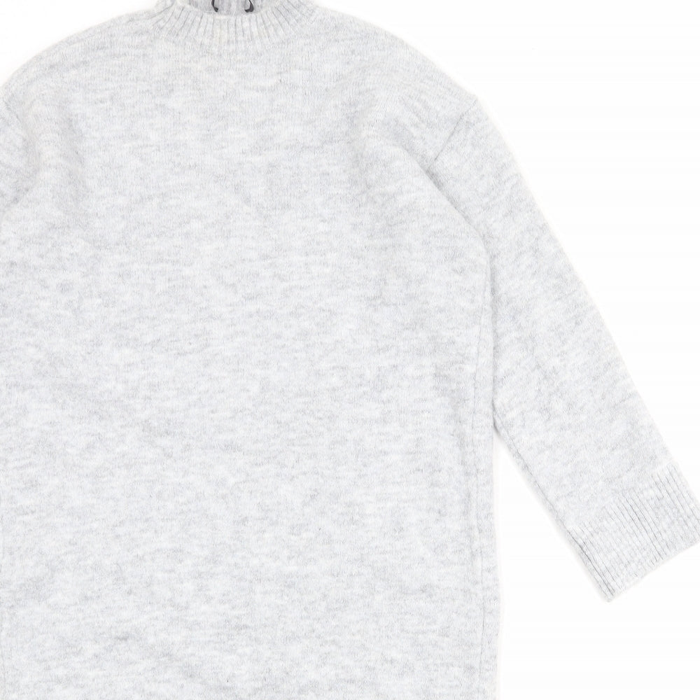 Marks and Spencer Womens Grey Acrylic Jumper Dress Size M Mock Neck Pullover