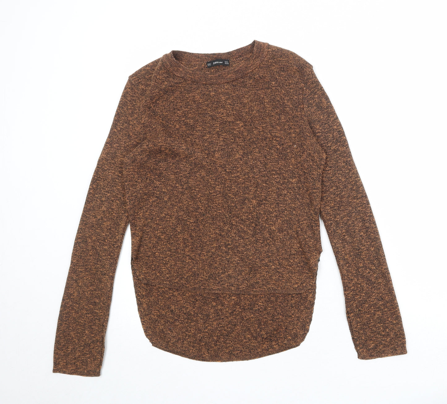 Zara Womens Brown Round Neck Cotton Pullover Jumper Size M