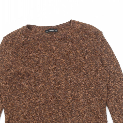 Zara Womens Brown Round Neck Cotton Pullover Jumper Size M