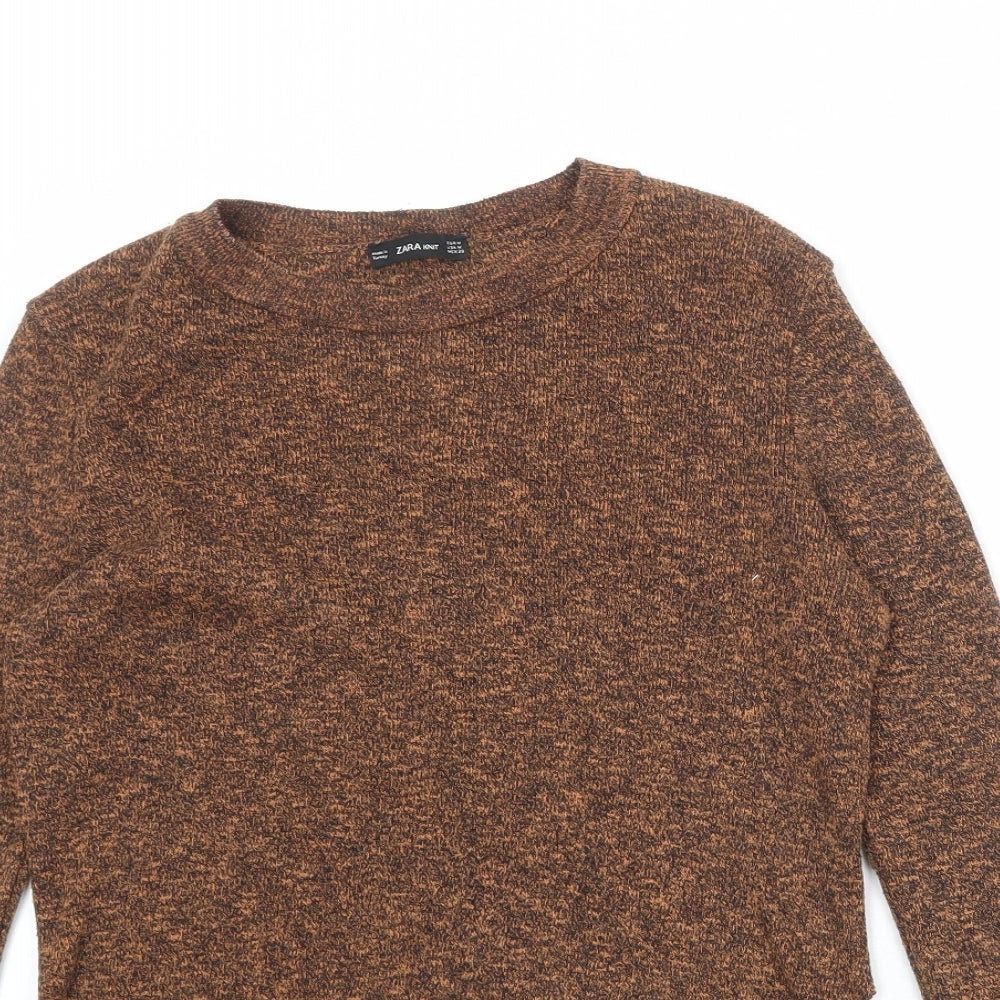 Zara Womens Brown Round Neck Cotton Pullover Jumper Size M