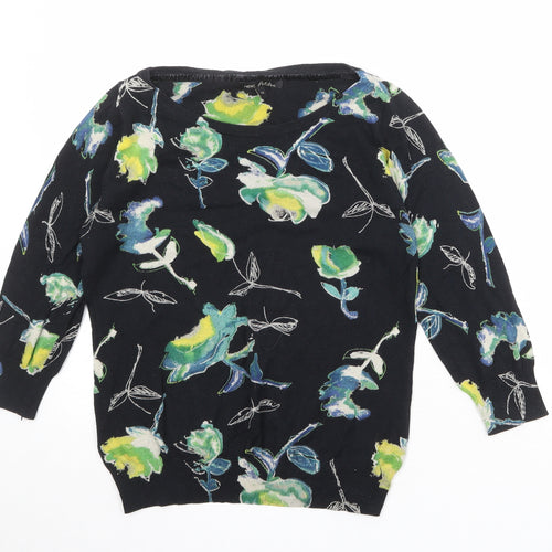 NEXT Womens Black Boat Neck Floral Cotton Pullover Jumper Size 12