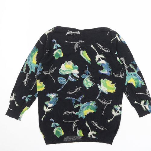 NEXT Womens Black Boat Neck Floral Cotton Pullover Jumper Size 12