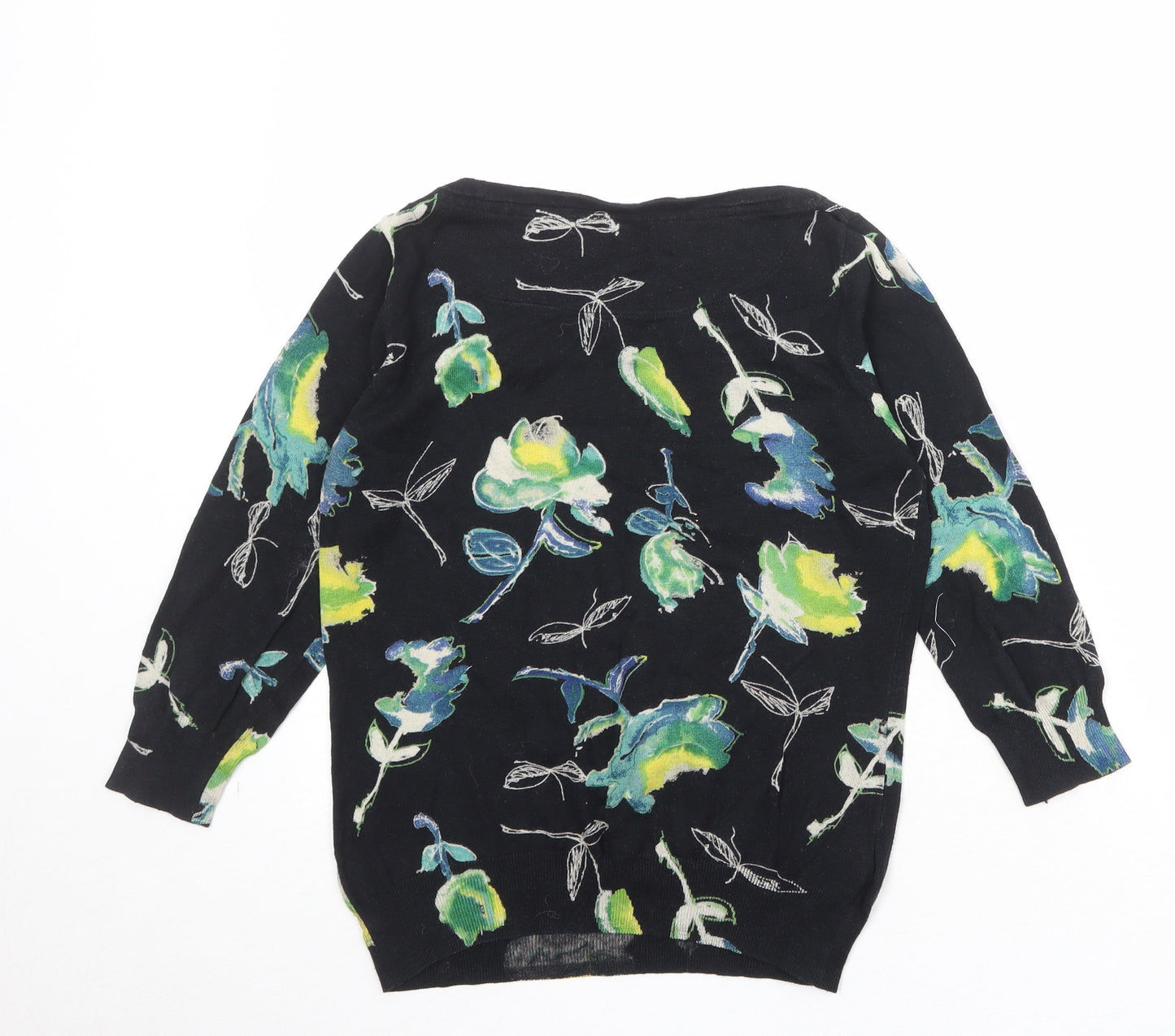 NEXT Womens Black Boat Neck Floral Cotton Pullover Jumper Size 12