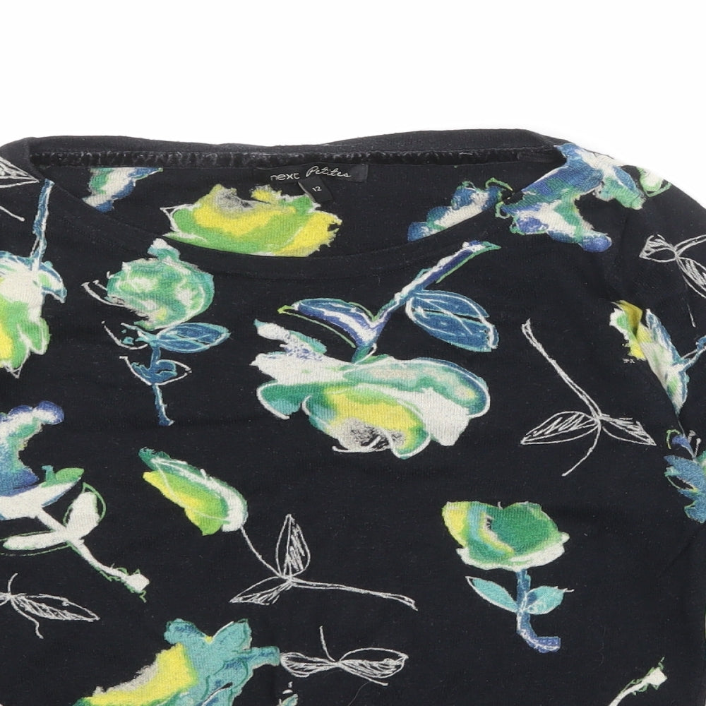 NEXT Womens Black Boat Neck Floral Cotton Pullover Jumper Size 12