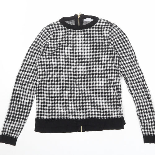 H&M Womens Black Round Neck Geometric Viscose Pullover Jumper Size S - Houndstooth