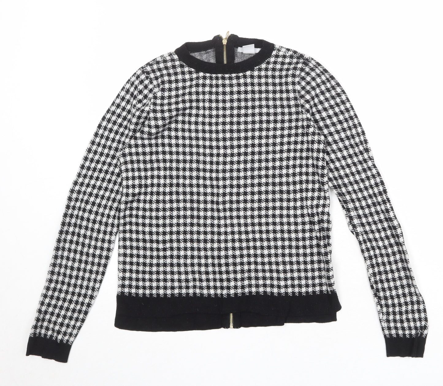 H&M Womens Black Round Neck Geometric Viscose Pullover Jumper Size S - Houndstooth