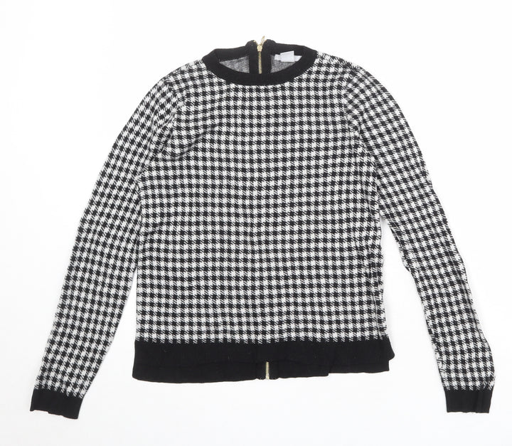H&M Womens Black Round Neck Geometric Viscose Pullover Jumper Size S - Houndstooth