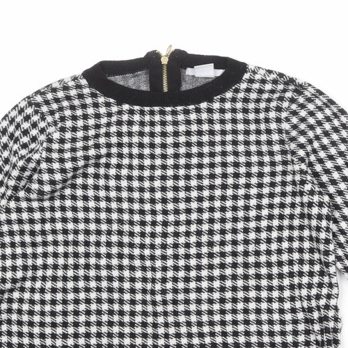H&M Womens Black Round Neck Geometric Viscose Pullover Jumper Size S - Houndstooth
