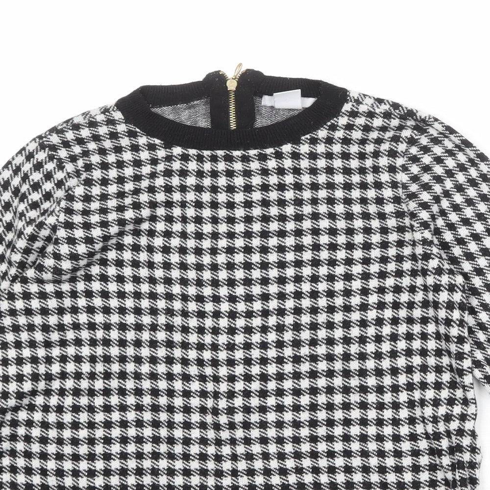 H&M Womens Black Round Neck Geometric Viscose Pullover Jumper Size S - Houndstooth