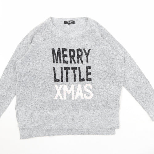 New Look Womens Grey Round Neck Acrylic Pullover Jumper Size S - Merry Little Xmas