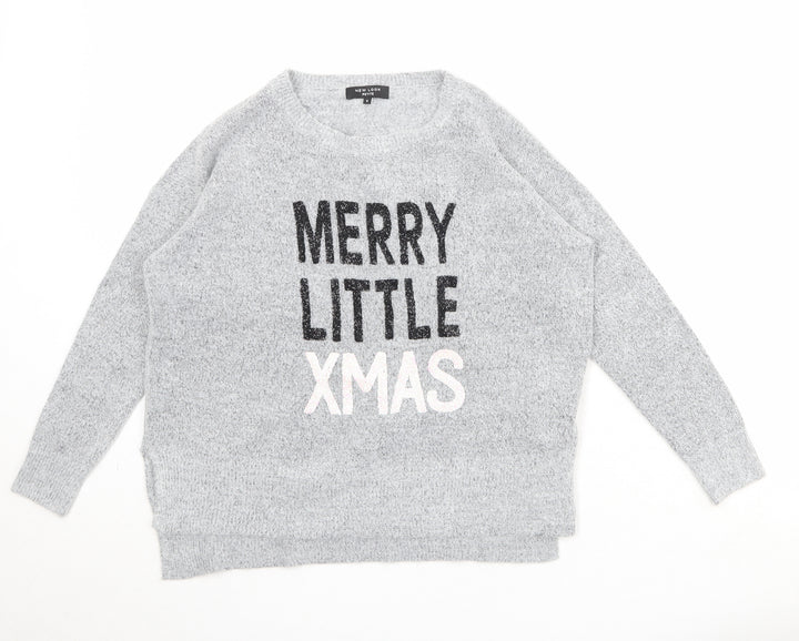 New Look Womens Grey Round Neck Acrylic Pullover Jumper Size S - Merry Little Xmas