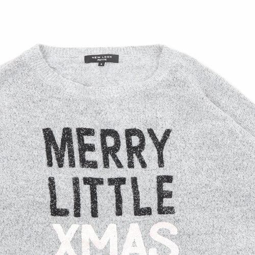 New Look Womens Grey Round Neck Acrylic Pullover Jumper Size S - Merry Little Xmas