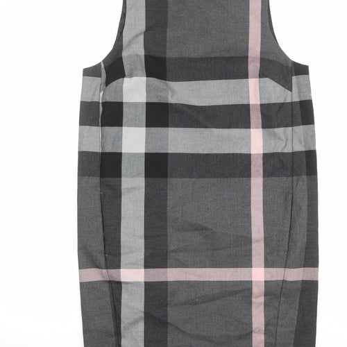 NEXT Womens Grey Plaid Polyester Shift Size 10 Boat Neck Zip