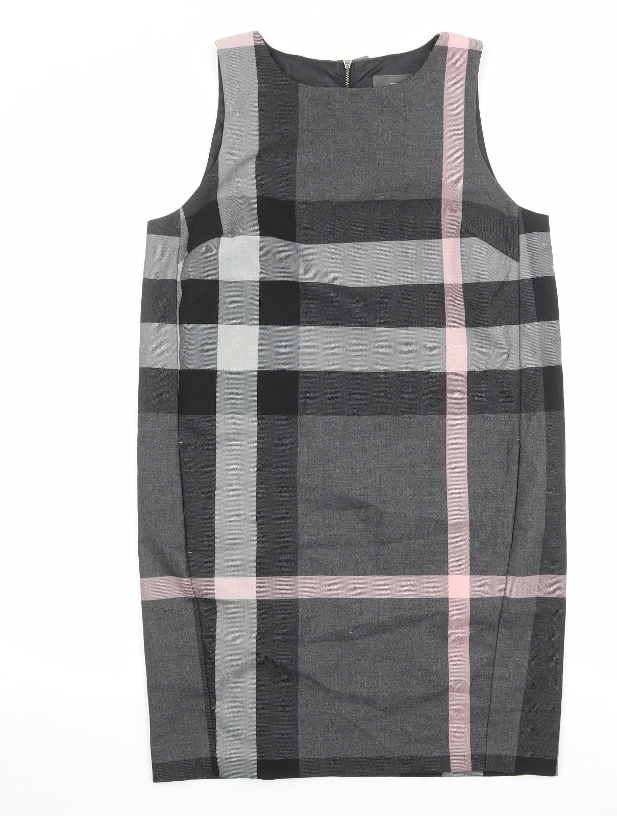 NEXT Womens Grey Plaid Polyester Shift Size 10 Boat Neck Zip