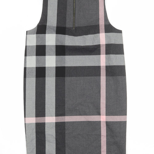 NEXT Womens Grey Plaid Polyester Shift Size 10 Boat Neck Zip
