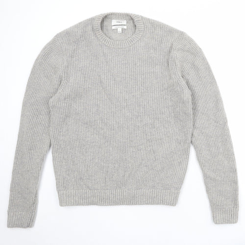 Marks and Spencer Mens Grey Round Neck Wool Pullover Jumper Size L Long Sleeve