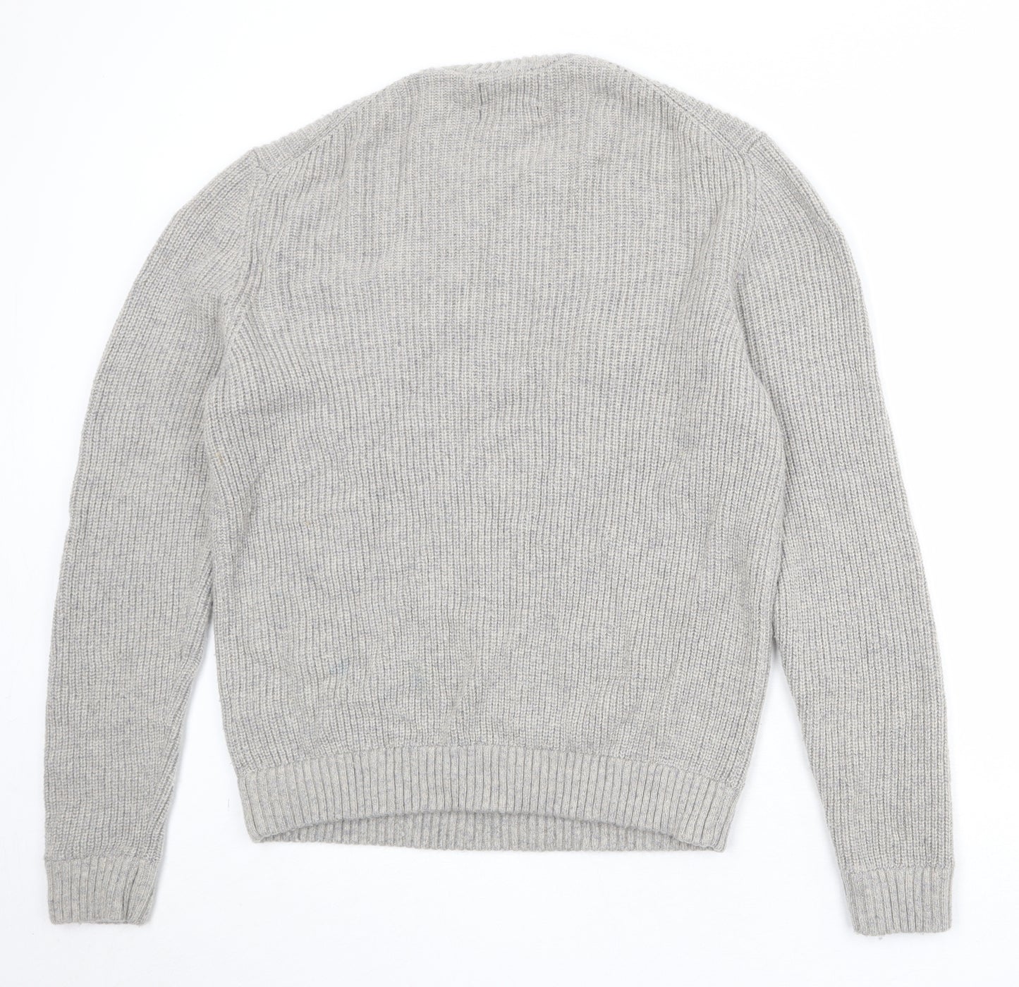 Marks and Spencer Mens Grey Round Neck Wool Pullover Jumper Size L Long Sleeve