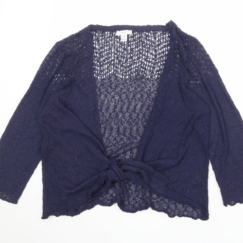 M&Co Womens Blue V-Neck Acrylic Cardigan Jumper Size 10 - Tie Front