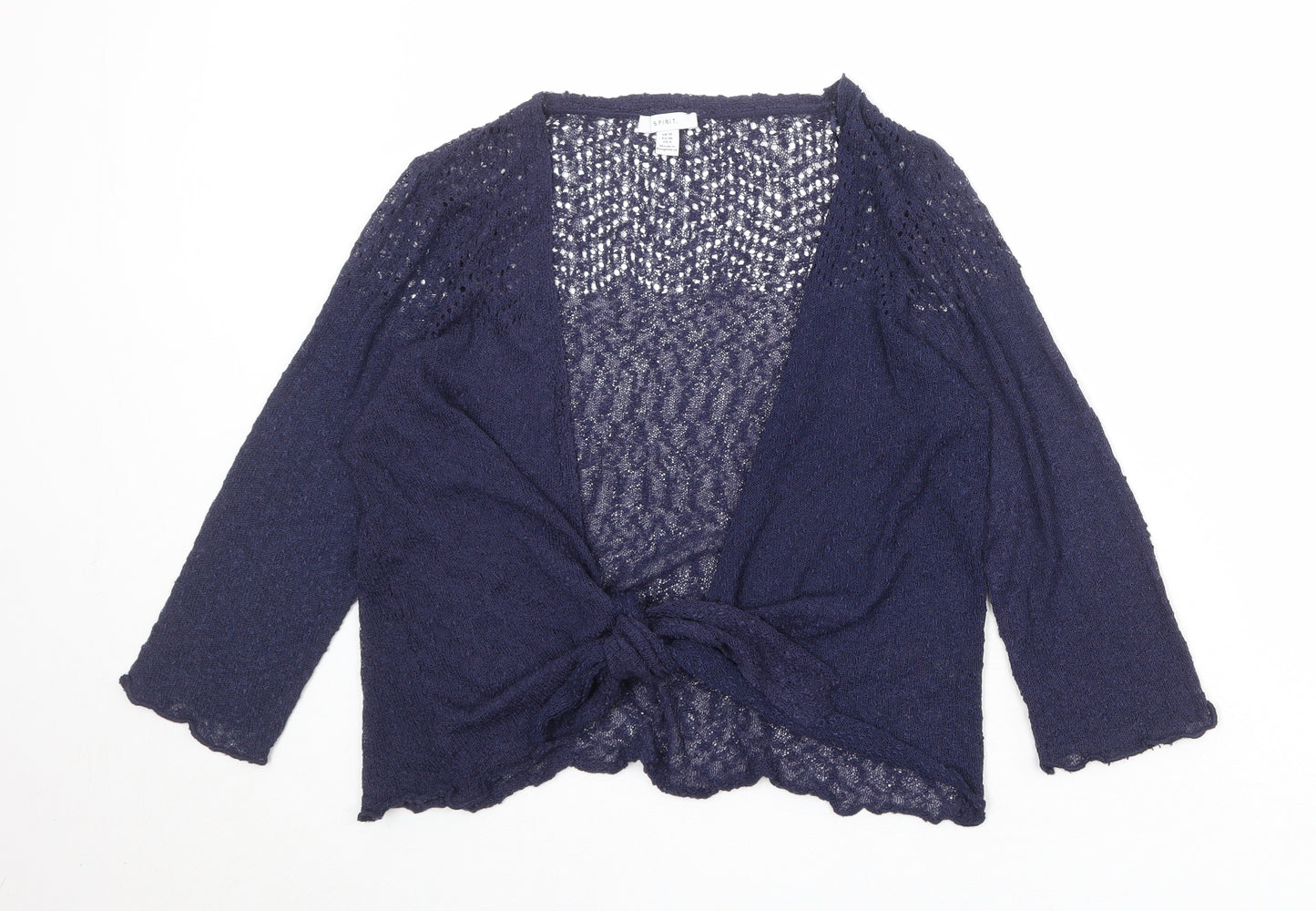 M&Co Womens Blue V-Neck Acrylic Cardigan Jumper Size 10 - Tie Front