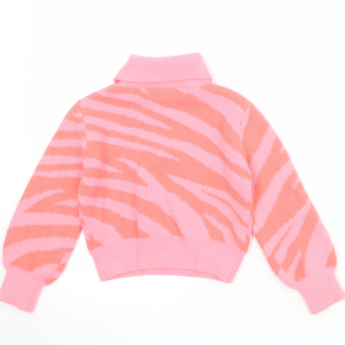 Marks and Spencer Girls Pink Collared Geometric Polyamide Pullover Jumper Size 7-8 Years Zip