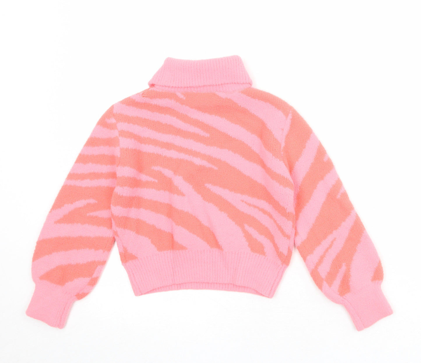 Marks and Spencer Girls Pink Collared Geometric Polyamide Pullover Jumper Size 7-8 Years Zip
