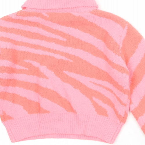 Marks and Spencer Girls Pink Collared Geometric Polyamide Pullover Jumper Size 7-8 Years Zip