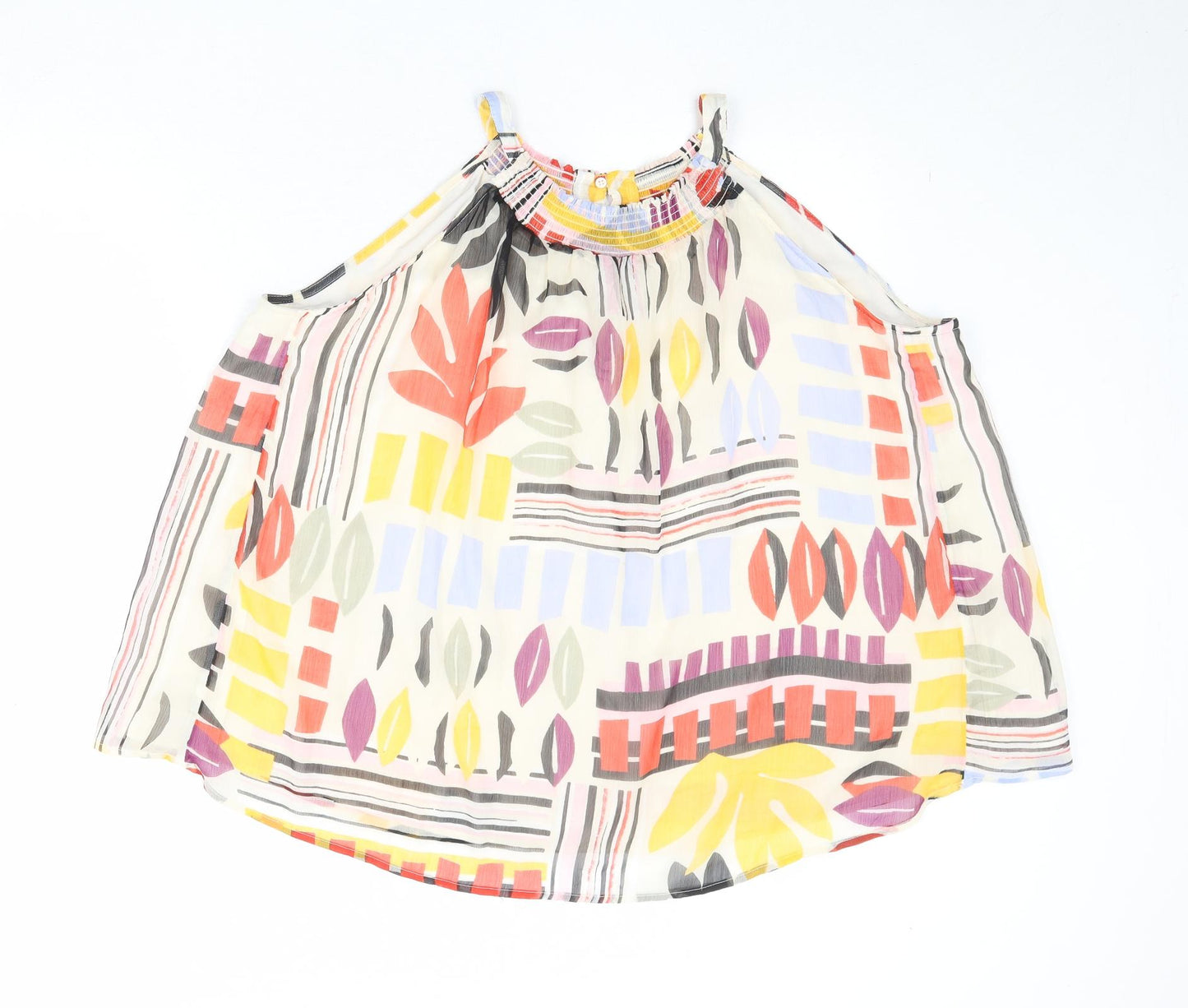 Marks and Spencer Womens Multicoloured Geometric Polyester Basic Tank Size 12 Round Neck