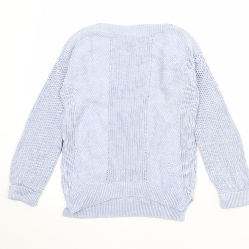 Marks and Spencer Womens Blue Boat Neck 100% Cotton Pullover Jumper Size S