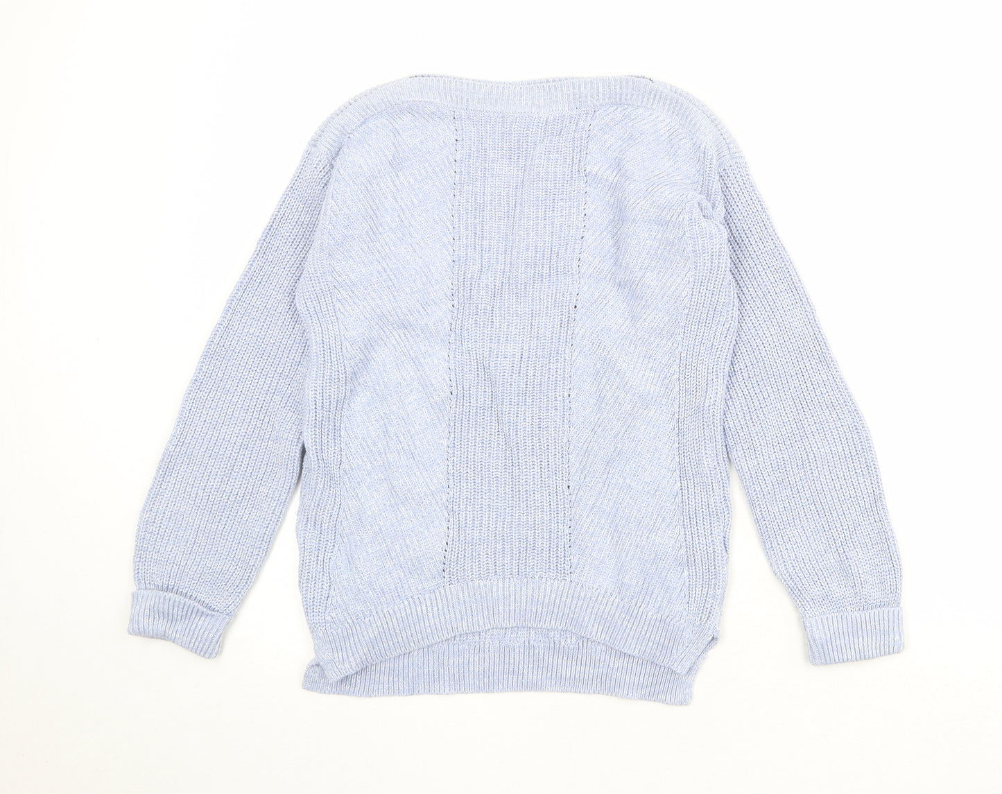 Marks and Spencer Womens Blue Boat Neck 100% Cotton Pullover Jumper Size S