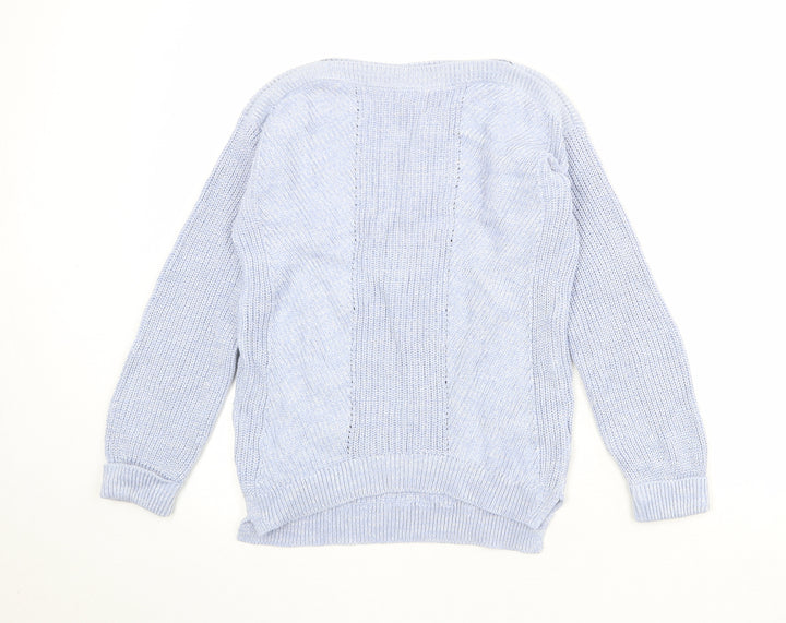 Marks and Spencer Womens Blue Boat Neck 100% Cotton Pullover Jumper Size S