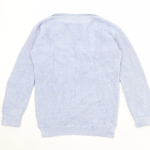 Marks and Spencer Womens Blue Boat Neck 100% Cotton Pullover Jumper Size S