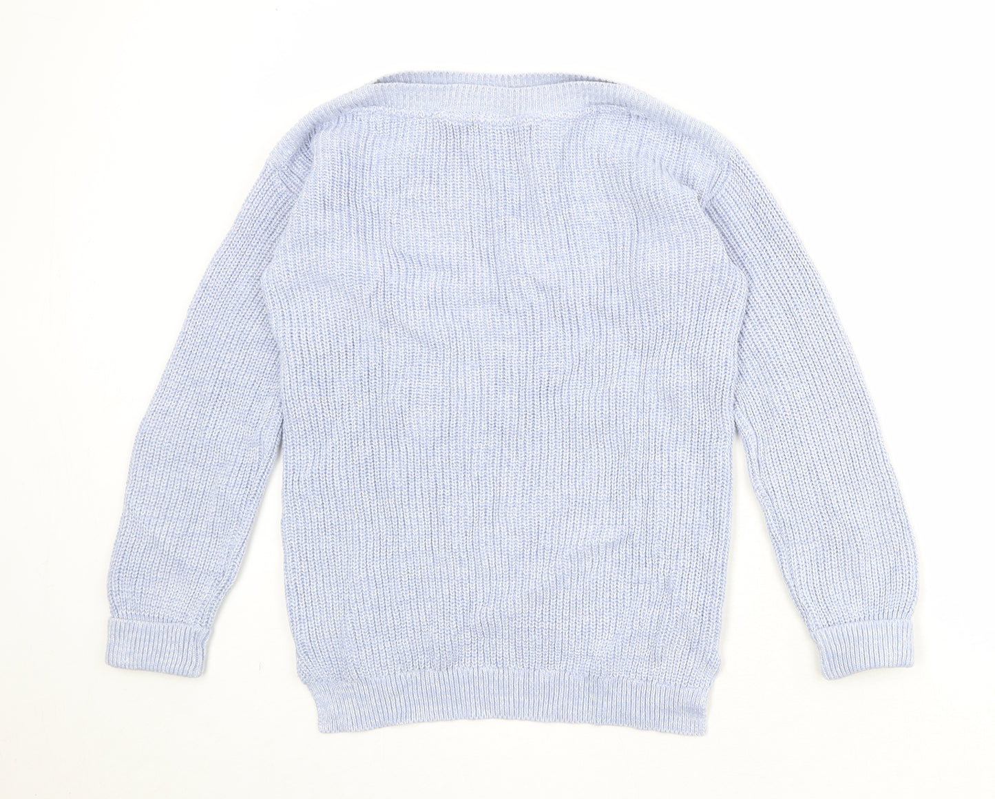 Marks and Spencer Womens Blue Boat Neck 100% Cotton Pullover Jumper Size S