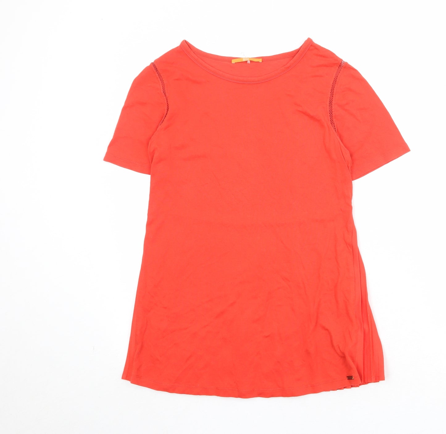 HUGO BOSS Womens Orange Polyester Basic T-Shirt Size S Round Neck