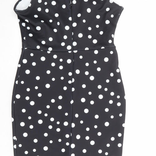 Lipsy Womens Black Polka Dot Polyester Bodycon Size 14 Halter Zip
