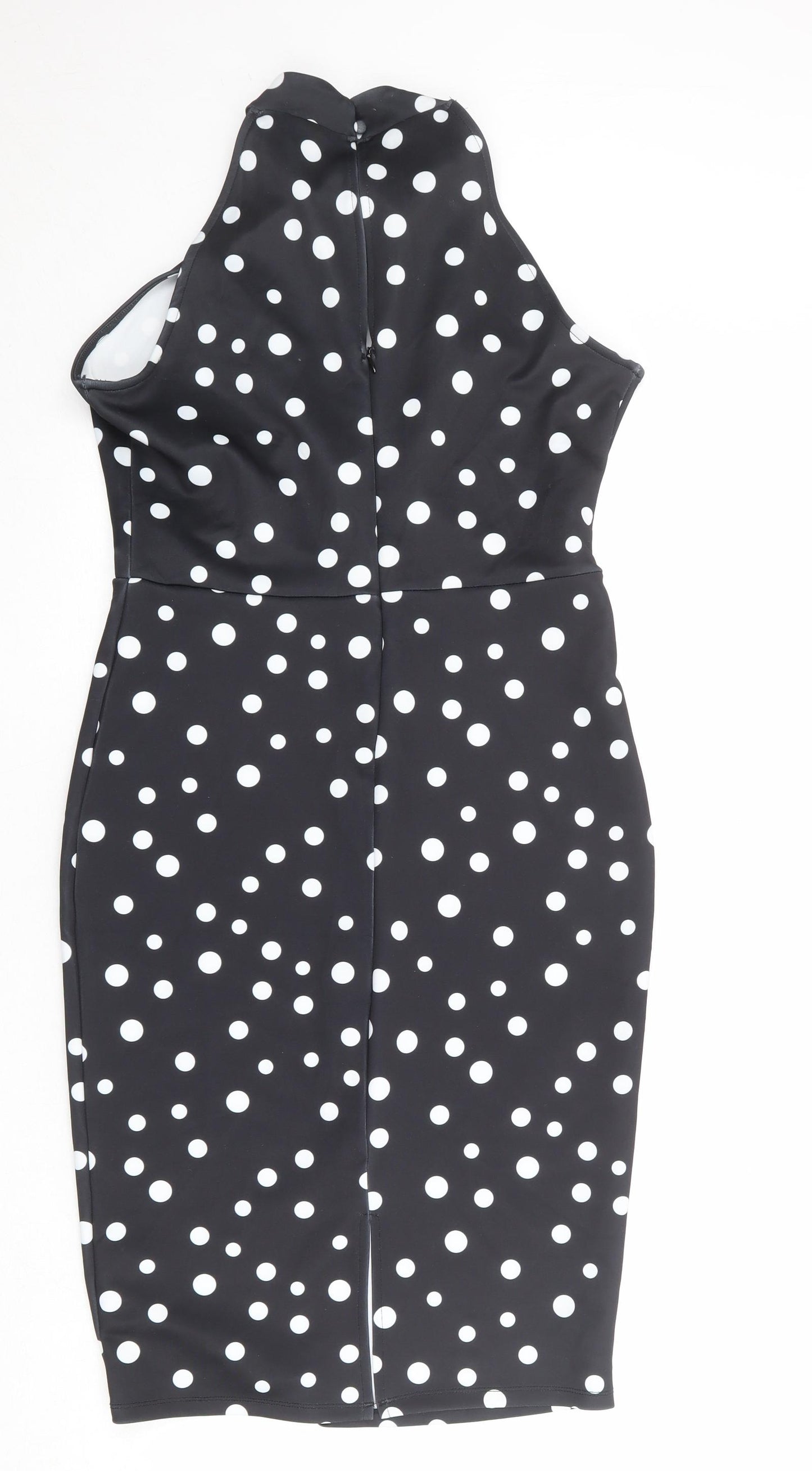 Lipsy Womens Black Polka Dot Polyester Bodycon Size 14 Halter Zip
