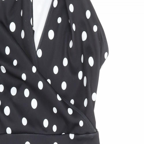 Lipsy Womens Black Polka Dot Polyester Bodycon Size 14 Halter Zip