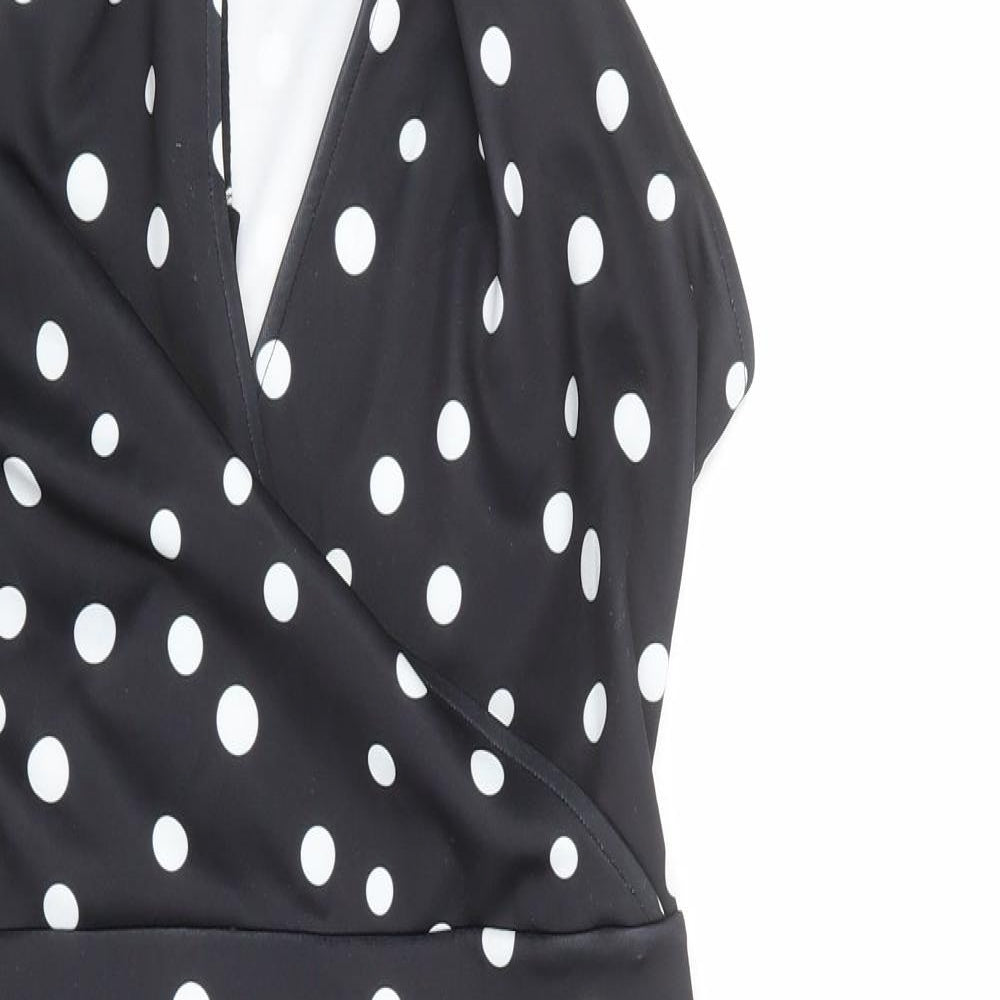 Lipsy Womens Black Polka Dot Polyester Bodycon Size 14 Halter Zip