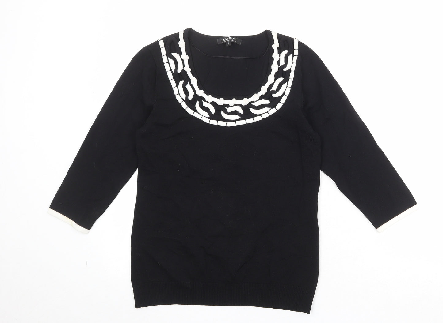 Platinum Womens Black Scoop Neck Viscose Pullover Jumper Size M
