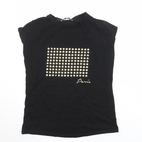 Very Womens Black 100% Cotton Basic T-Shirt Size 10 Round Neck
