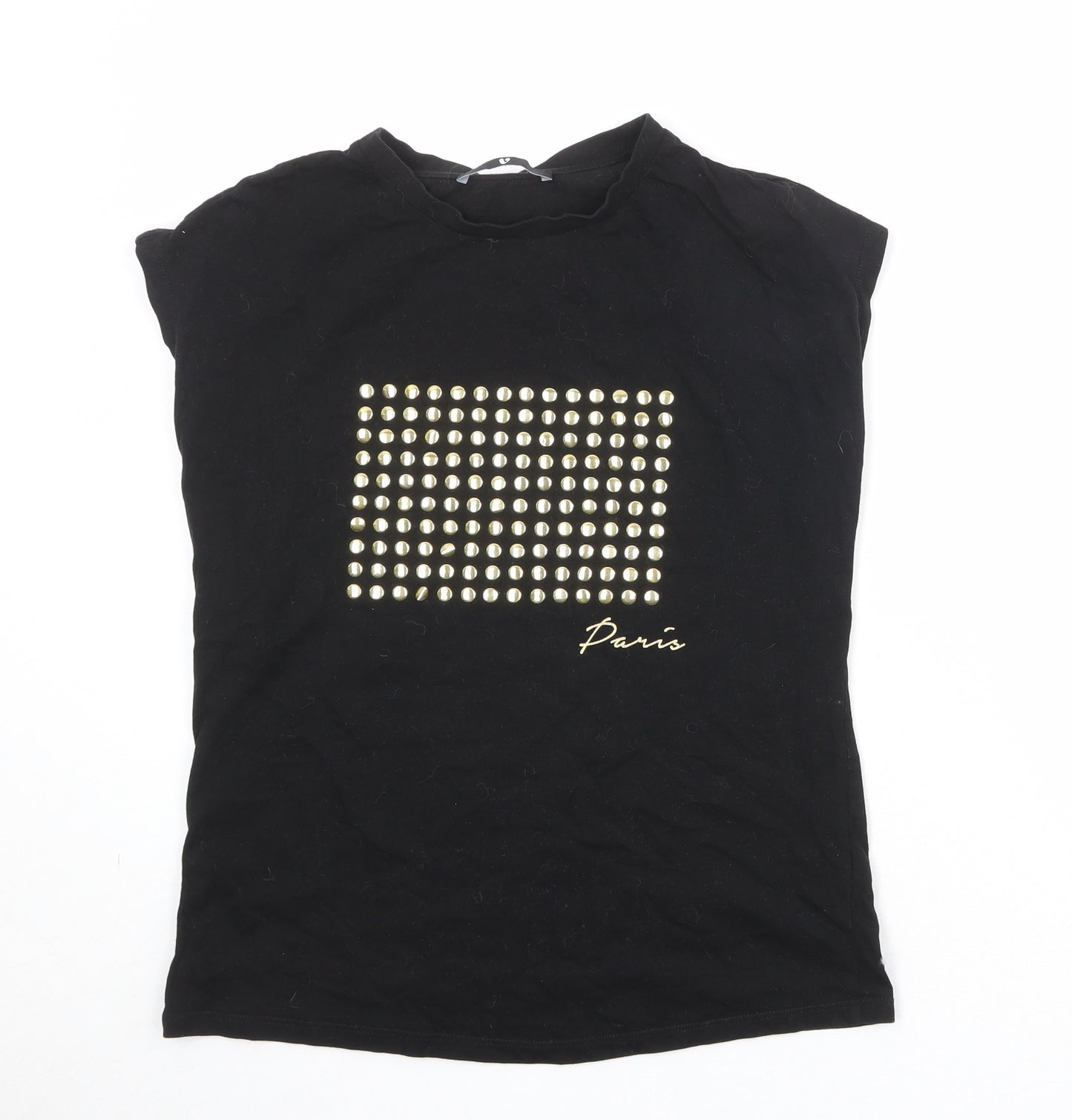 Very Womens Black 100% Cotton Basic T-Shirt Size 10 Round Neck