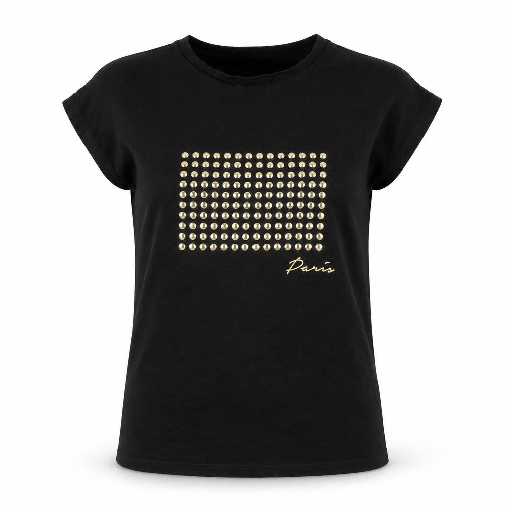 Front view of Very women’s black 100% cotton basic t-shirt, size UK 10, round neck