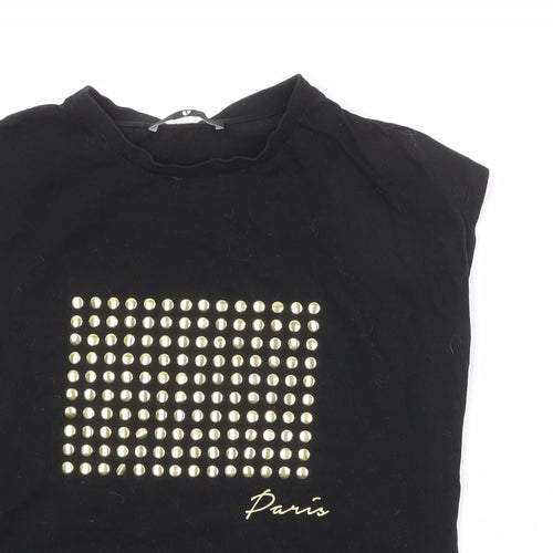 Very Womens Black 100% Cotton Basic T-Shirt Size 10 Round Neck