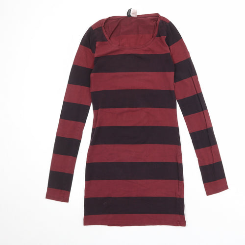 Divided by H&M Womens Red Striped Cotton Jumper Dress Size 10 Round Neck Pullover